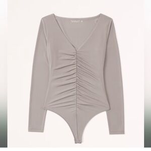 Abercrombie Long Sleeve Ruched V-Neck Bodysuit Gray Taupe Size Large